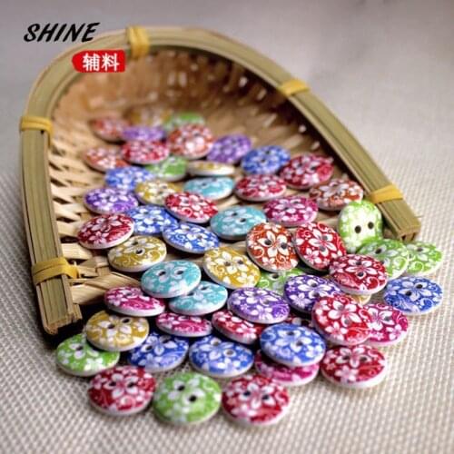 SHINE Wooden Sewing Buttons Scrapbooking Round Colorful Mixed Two Holes 15mm Dia. 50 PCs Costura Botones Decorate bottoni botoes