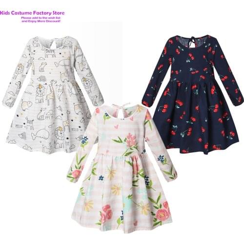 Kids Long Sleeve Dresses Girls Flower Printed Princess Dress Summer Children Clothing 1-6Years Girl Elegant Casual Floral Dress