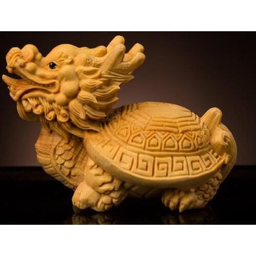 Poplar wood eight diagrams dragon tortoise wooden carving cute pocket rabbit yellow poplar carvings home decoration statue
