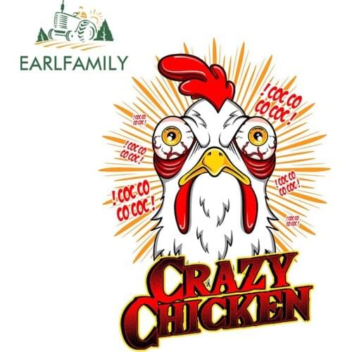 EARLFAMILY 13cm x 9.8cm for Crazy Chicken Sticker Funny JDM Car Stickers Vinyl Car Wrap 3D Funny Scratch-proof Window Decal