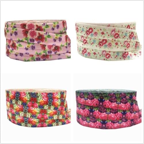 5Yards 16mm Multi Floras Russian flowers Fold Over Elastic Baby Headband Girls Hair ties Hair Accessories Craft Supply