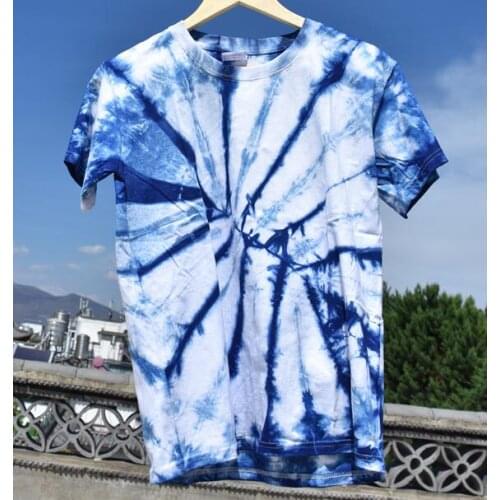 Tie-dye T-shirt Summer Men Blue Cotton