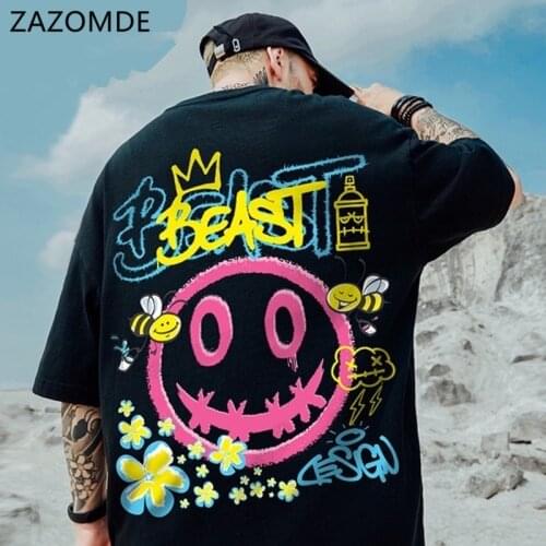 ZAZOMDE 100% Cotton Summer Fashion Personality Harajuku Casual Trend Men And Women Couples Interesting print Short sleeve Tees
