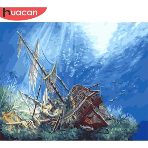 HUACAN Painting By Number Boat Drawing On Canvas Gift DIY Pictures By Numbers Landscape Hand Painted Paintings Home Decor