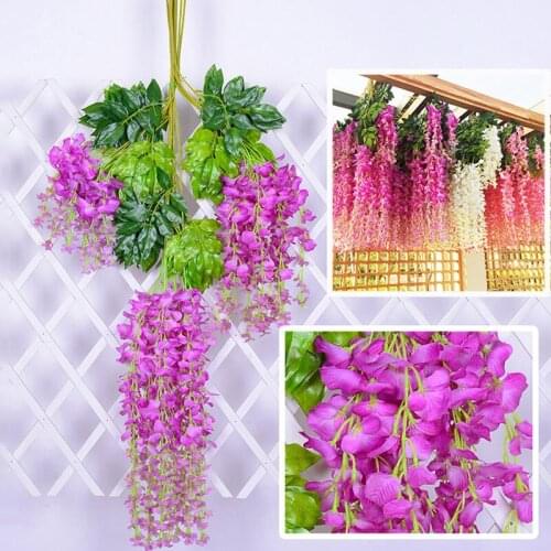 12PCS/Pack Artificial Flowers Plants Wisteria Fake Flower Rattan Wedding Home Garden Wall Decoration Pendant Plant Art Decor
