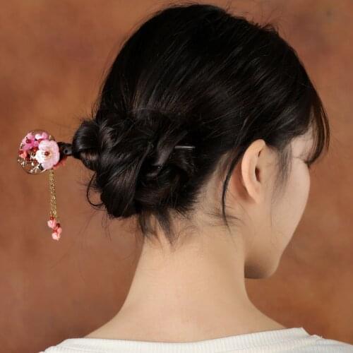 Chinese Japanese Hair Chopsticks Wooden Hair Pin Hair Sticks Flower Tassel Women Girls Bride Hair Accessories