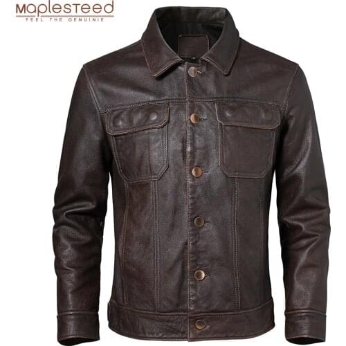 Vintage Men Leather Jacket 100% Real Cowhide Mens Genuine Leather Coat Male Skin Clothing Autumn Spring Asian Size M612