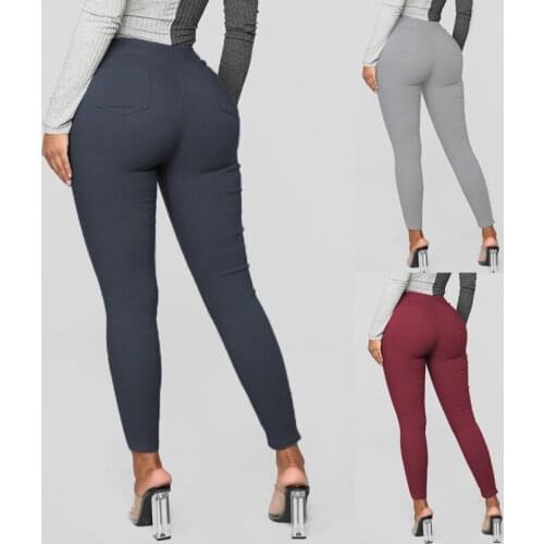 Sexy Women Pencil Pants Bodycon Pocket High Waist Casual Elastic Stretch Leggings Plus Size Trousers Skinny Pants Pantalones