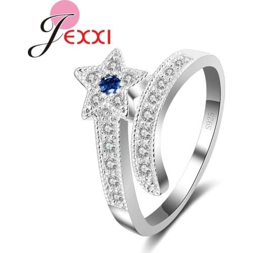 Fashion Five Star Shape Clear Micro Cubic Zirconia Women Wedding Party Rings 925 Sterling Silver Bands Jewelry