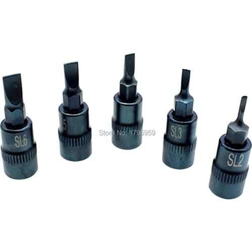 5 Piece Impact Slotted Bit Sockets Set SL2 SL3 SL4 SL5 SL6 Screwdriver Bit Socket 1/4" Square Drive Adapter Tools