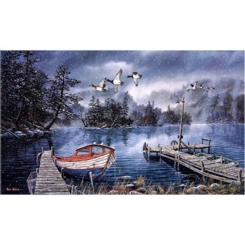 Snowing Lake - Counted Cross Stitch Kits - Handmade Needlework for Embroidery 14 ct Cross Stitch Sets DMC Color
