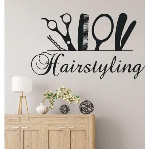Hairstyling Wall Sticker Hairdresser Beauty Salon Wall Decals Tools Scissor Style Wallpaper Hair Salon Decor Vinyl Sticker AY962