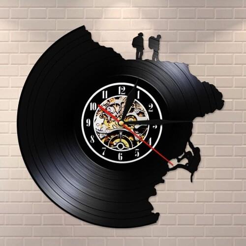 Mountaineering Black Wall Art Decor Climbing Vinyl Record Wall Clock Rock Climber Retro Clock Watch Laser Cut Of Vinyl Record LP