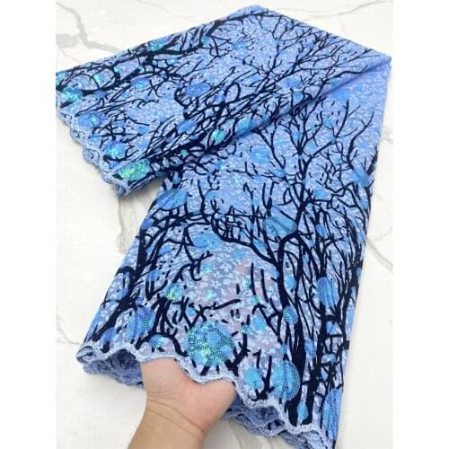 Newest African Handcut Flocking Lace mix French Mesh Korea Fabric with Sequins Glitters Lightweight for Celebrants Occasions