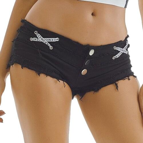 New Summer Denim Shorts Jeans Thong Tassel Ladies Shorts Feminino Nightclub Black White