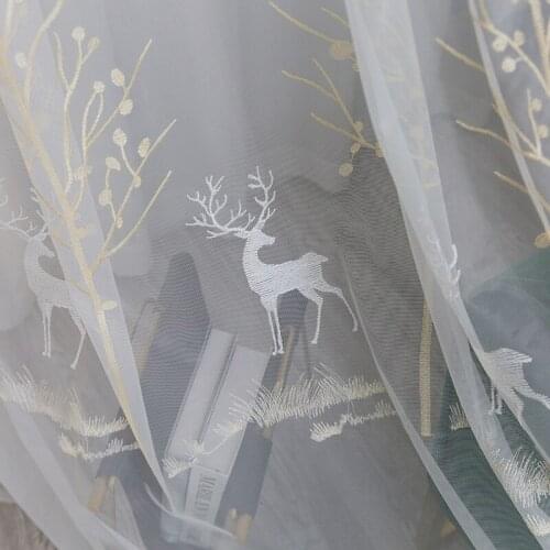New Nordic style deer window screen for living room bedroom transparent tulle curtain ready made curtain custom white yarn391#4