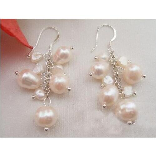 New Style Favorite Pearl Store White Baroque Genuine Freshwater Pearl Earrings S925 Sterling Silver Hook Fine Jewelry Lady Gift
