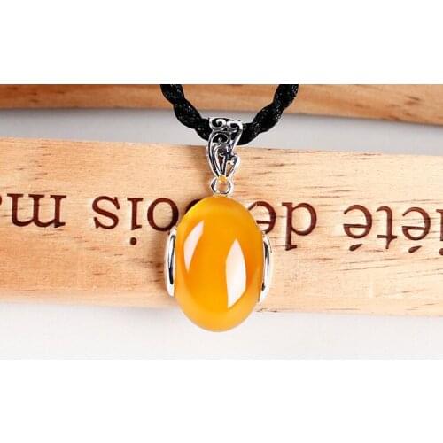 925 silver Retro Green Yellow chalcedony garnet Ruby Necklace Necklace