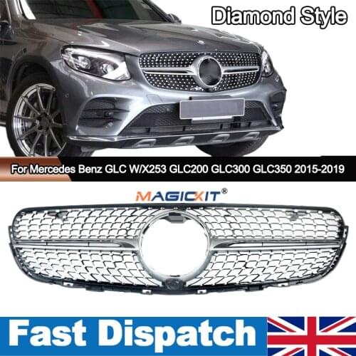 MagicKit Diamond Silver Edge Front Grille For Mercedes Benz GLC X253 GLC300 GLC350 15-19