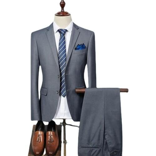 Jacket+Pants) Men Suits Costum Solid Formal Work Business Tuxedo male 2 Pcs Casual Terno wedding Party suit slim fit S-3XL