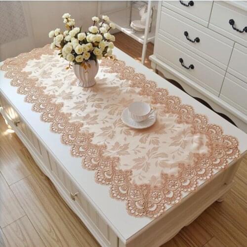 European Luxury White Lace Table Cloth Cover Towel Table Runner Chair Cover Wedding Decoration Cabinet Tablecloths Chair Cover