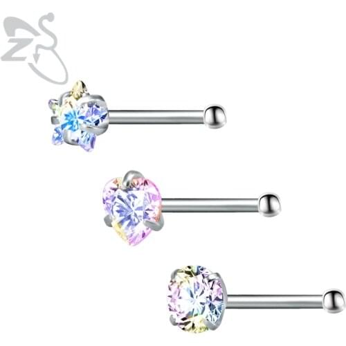 3 Pcs\lot Star Rhinestone Nose Studs Bar 316 Stainless Steel Nose Piercing Pin Earrings Crystal Nariz Nose Rings Fashion Jewelry