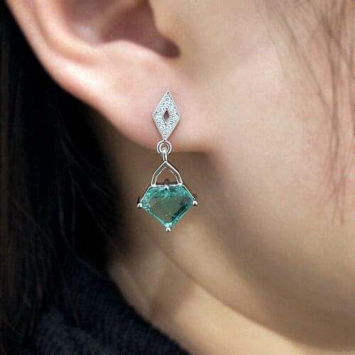 Green Drop Earrings For Women silver color Vintage Geometric Crystal Dangle Hanging Earring Statement Jewelry Accessories 2020