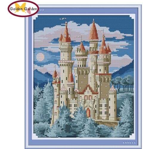 NKF Red Castle Counted Cross Stitch Patterns 11CT 14CT Chinese Cross Stitch Kits for Embroidery Home Decor