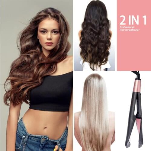 2 In 1 Twisted Hair Straightener&Curler Iron Professional Flat Iron 3D Concave And Convex Titanium Plate Ionic Straightener 450