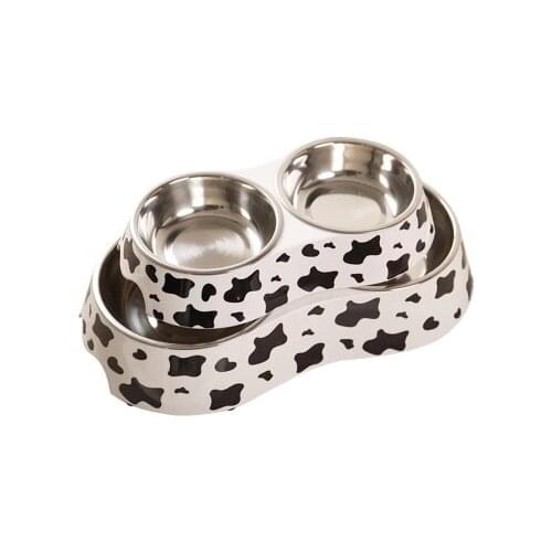 High quality Dogs cats Stainless Steel Double Food Bowl Non-slip Teddy Dual-use Cute Double Drain Pet bowl