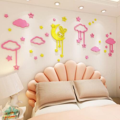 WS104 Stars and moon warm 3D solid wall stickers cartoon childrens room background wall boys and girls bedside decoration