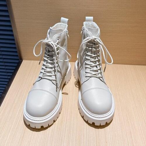 Ladies Ankle Boots Winter Round Toe Zipper Lace-up Thick Sole 2021 Fashion Shoes Non-slip Cut Martin Boots Botines De Mujer