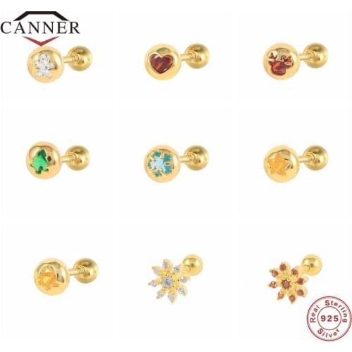 CANNER Small Cute Star Snowflake Tree Piercing Stud Earrings for Women 925 Sterling Silver Earings Silver 925 Jewelry Pendientes