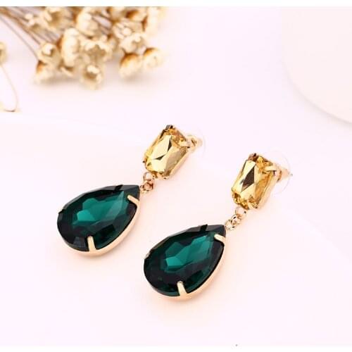 YFJEWE 2018 New fashion Big Crystal Green Drop Earrings For Women Wholesale Drop Shipping #E123