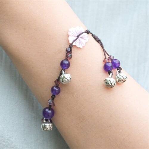 Bracelet for women purple beaded flower concise vintage fashion jewelry accessories chain charm bracelets free shipping BS58