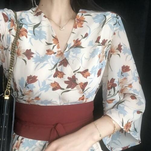 2020 New Summer Elegant High Waist Korean Three Quarter Sleeve Vintage Floral Print Retro Long Dress Women Fashion Clothing