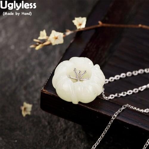 Uglyless Plum Blossom Necklaces for Women Natural Jade Flower Pendants with Chains 925 Sterling Silver Floral Fine Jewelry Gems