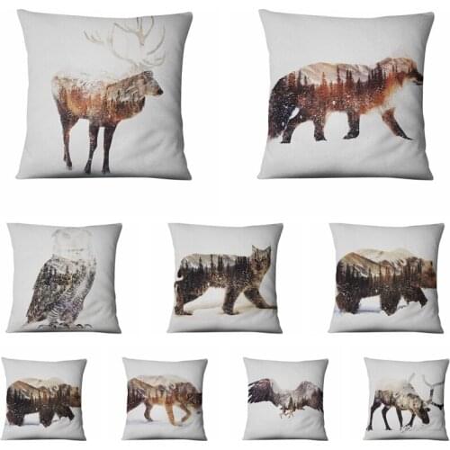 Winter Animal Thin Linen Printed Pillowcase Scandinavian Cushion Decorative Pillow Almofadas Decorativas Para Sofa Throw Pillow