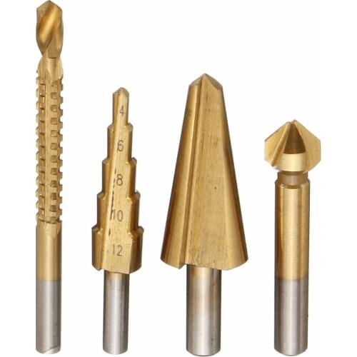4PCS HSS Woodworking Umbrella Drill Bit Step Cone Drilling New Arrival Titanium Coated Saw Hole Reamer Chamfer Cutter Bit