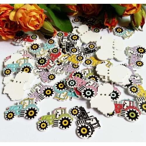 50Pcs/pack Multicolor tractor 2 Holes Botones Knopf 2 Holes DIY Random Wooden Buttons Sewing Scrapbooking Accessories 21*30mm