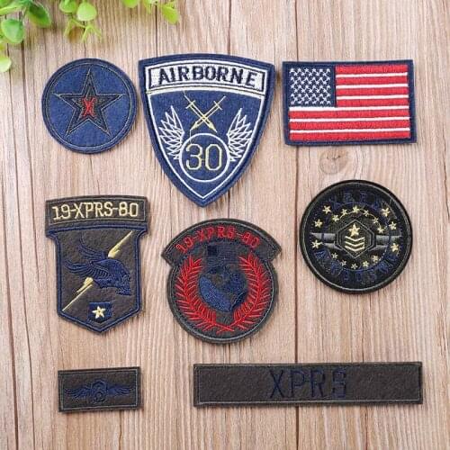 8pcs/lot Airborne troops army patches military embroidery America flag patch iron on for clothes