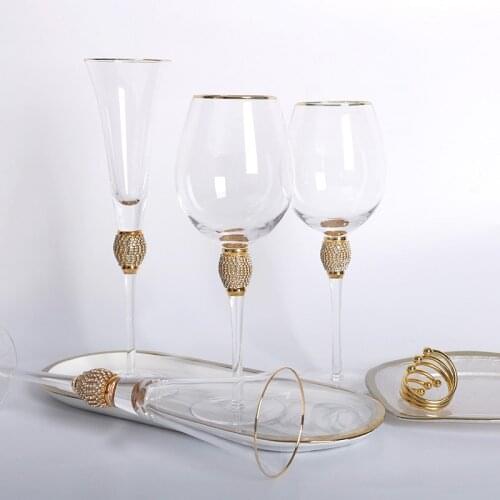 Red Wine Glass With Golden Rim Goblet Diamond Drinkware Lead-free Champagne Cups Cocktail Cup 1pc Christmas Gift Tableware