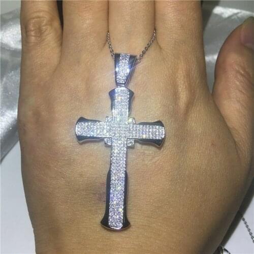 Statement Long Cross Pendant Pave AAAAA cz 925 sterling silver Party Wedding Pendant necalace for women Men Jewelry Gift