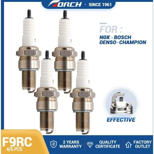 4pcs/6pcs Torch F9RC Spark Plug Replacement Compatible with Champion OE091 QN2 RN2 Denso W27ESR Autolite 4062 4063 3703 3702