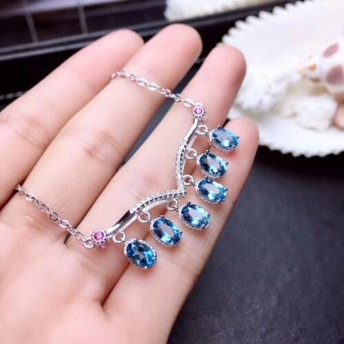 Blue Topaz gemstone pendant chain for necklace with silver jewelry hot selling style best gift