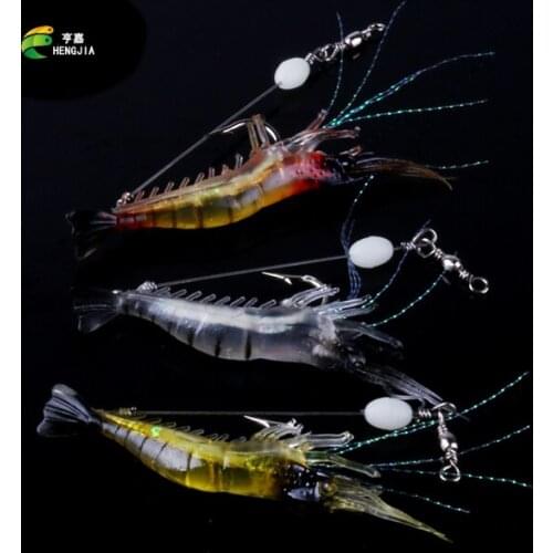 HENGJIA Wholesale 50PCS 7.5CM 6G Luminous Soft Lures ISCA Artificial Shrimp Lures/Hooks Soft Fishing Lures Baits Fishing Baits