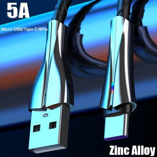 Micro USB Type C 5A LED Cable USB C Fast Charging Cable for Huawei P20 Lite P30 Xiaomi Mi 10 Pro 9 USBC Tipo C Tupe C Data Cable