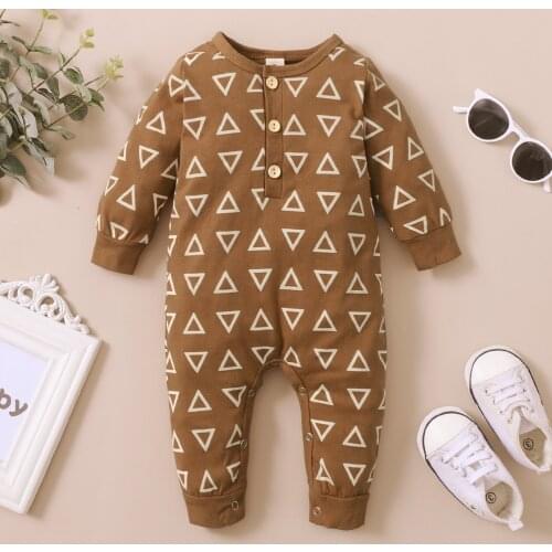 0-18M Unisex Baby Triangle Print Romper Long Sleeve O-neck Jumpsuit for Spring Autumn