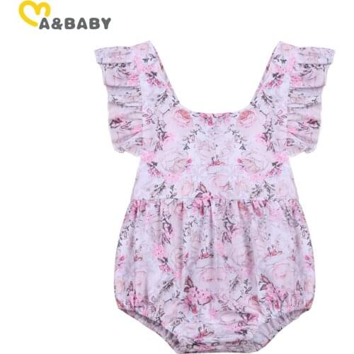 Ma&Baby 0-18M Summer Flower Newborn Infant Baby Girls Flower Rompers Ruffles Sleeveless Purple Floral Jumpsuit Clothes Overalls