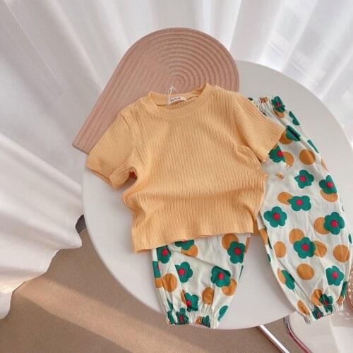 Girls' Suit Summer Clothes New Short Sleeve Top Bottoming Shirt Baby Girl Anti-Mosquito Pants Two-Piece Suit